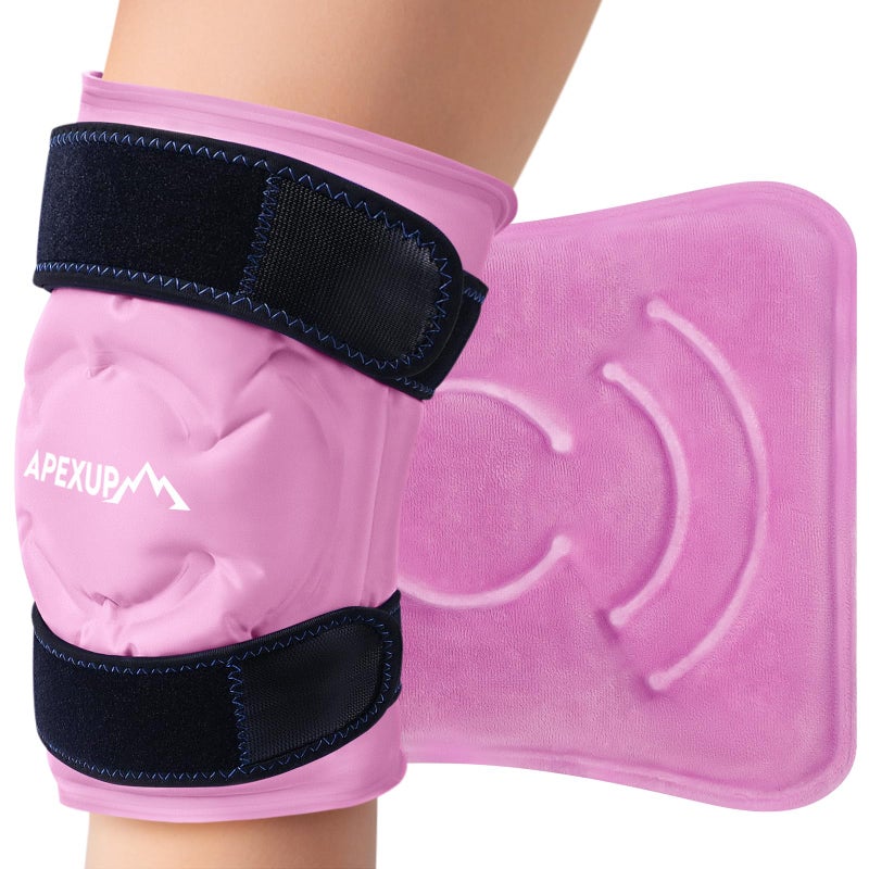 APEXUP Ice Pack for Knee Pain Relief Large Reusable Wrap After Surgery Flexible Gel Cold Pack for Injuries Pain Relief for Back Shoulder Elbow Ankle and Leg Pink L 1PK